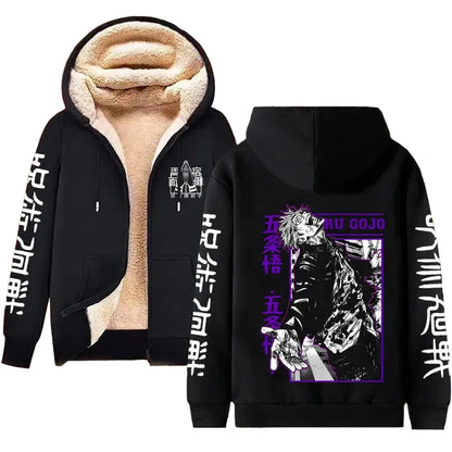 Jujutsu Kaisen Gojo Satoru Sherpa-Lined Zip-Up Hoodie – Anime Streetwear Product Description