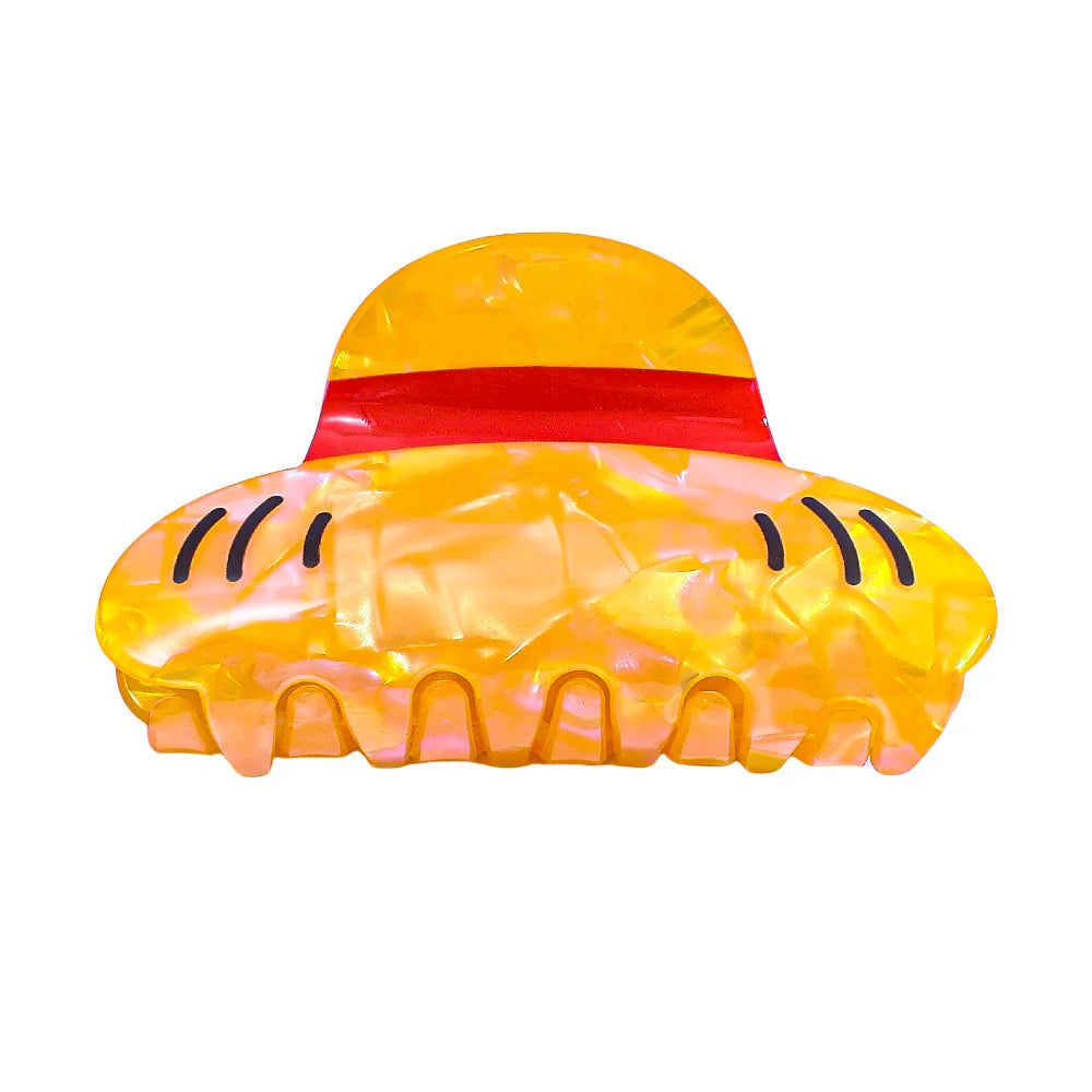 Cute Luffy Straw Hat Shape Acrylic Hair Claw Clip Cartoon Anime
